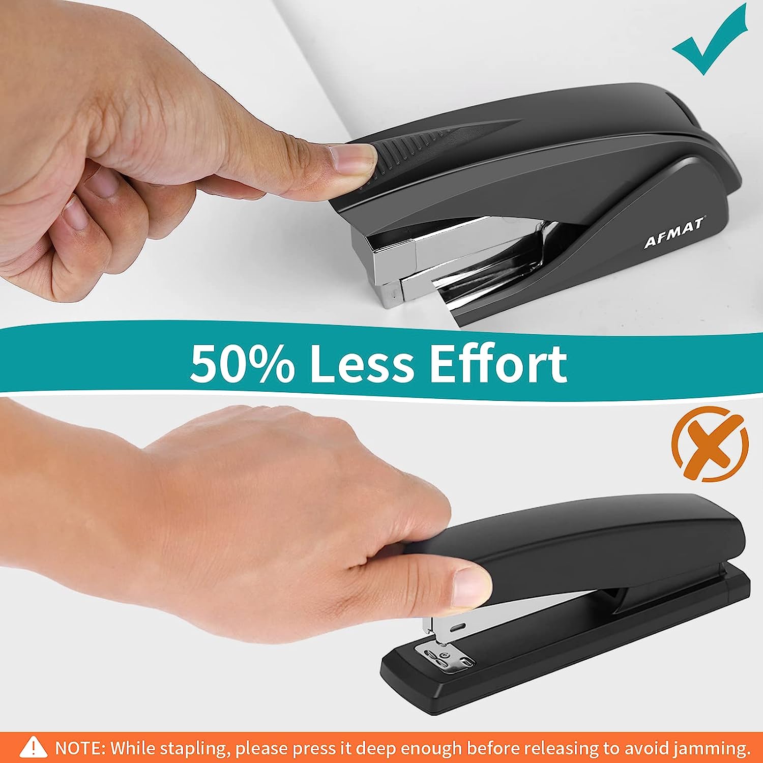 AFMAT Stapler for Desk, 50 Sheets Effortless Stapler, Ergonomic Office Stapler, Low Force, One Touch Stapling Desk Stapler, Built-in Staple Remover, Portable & Space Save Size, Good for Home & Office - Image 2